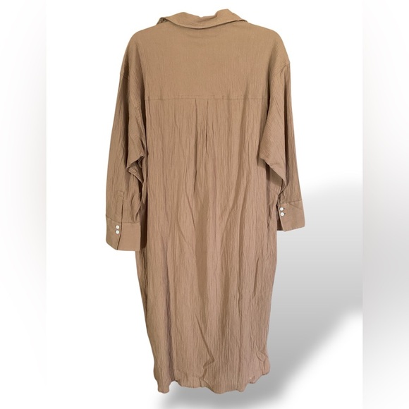 H&M Maxi Brown Shirt Dress Dovetail Sides Patch Pocket Front Button Small NWT - Picture 5 of 14